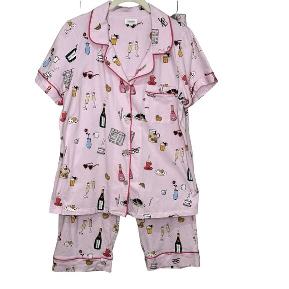 BedHead Pajamas Set Womens Medium Breakfast Print Short Sleeve Stretch Cotton - Picture 1 of 13